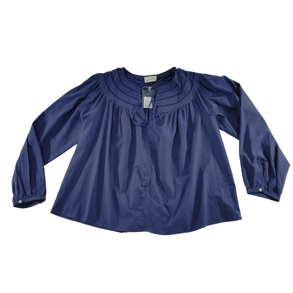 Universal Thread Women's Blue Crochet Tie Neck Long Sleeve Blouse Top XL‎